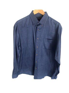 ROUNDTREE & YORKE- Blue Solid Button-Down Shirt Men's Size Large Business Casual